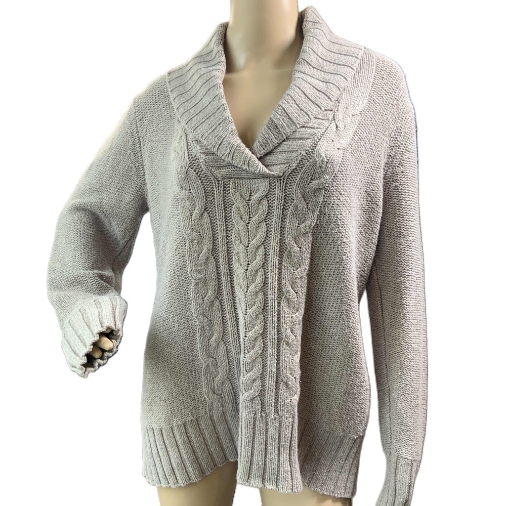 Old Navy Womens Tan Cable Knit Long Sleeve Pullover Sweater XL Preppy Academia